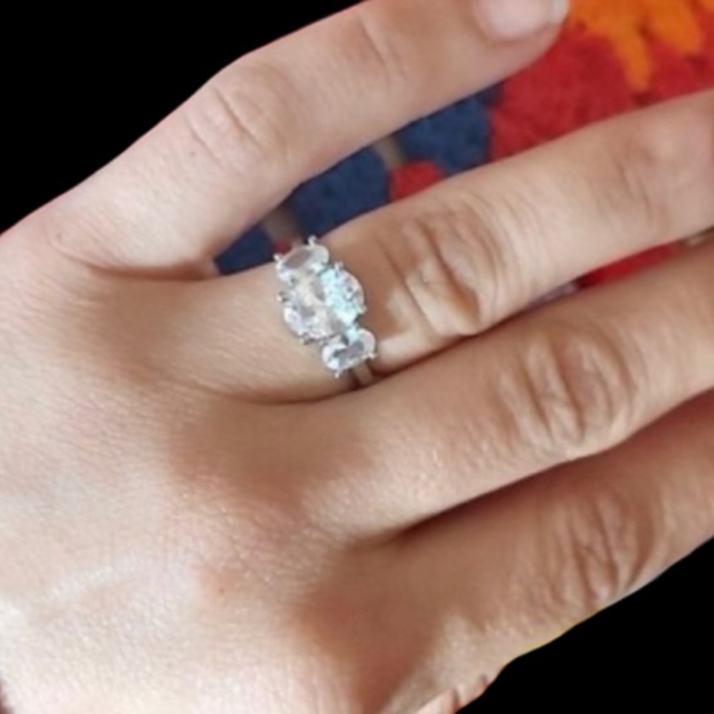 STERLING SILVER 3 OVAL STONE RING - Picture 4 of 10